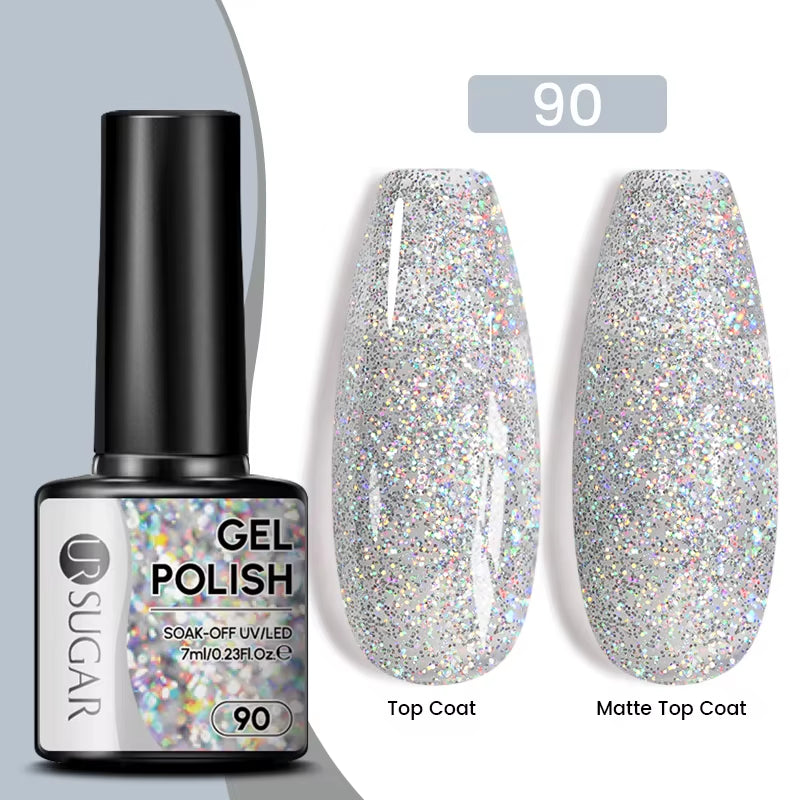 7Ml Champagne Gold Sequins Gel Nail Polish Bright Sparkling Glitter French Semi Permanent Nail Painting UV Gel