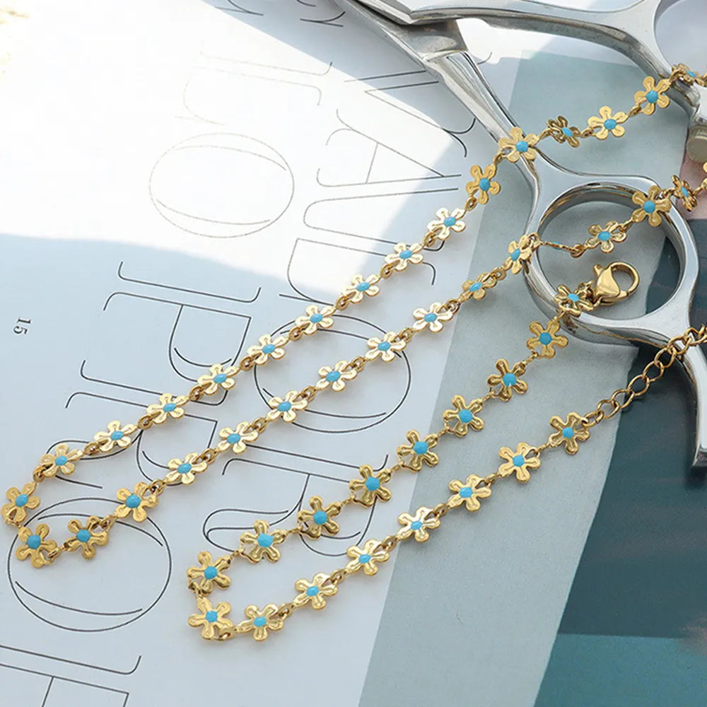 Blue Enamel Flower Bracelet