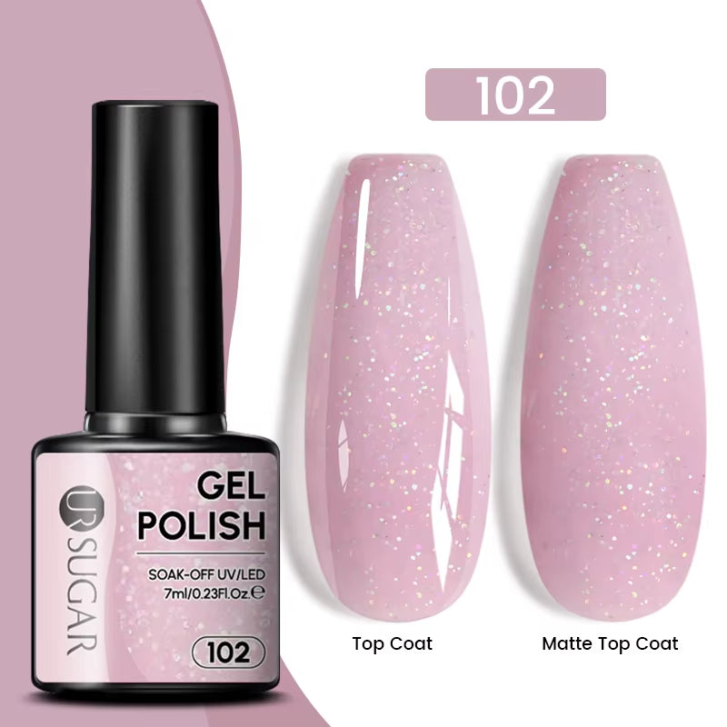 7Ml Champagne Gold Sequins Gel Nail Polish Bright Sparkling Glitter French Semi Permanent Nail Painting UV Gel