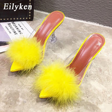 Clear Feather Heel Mules