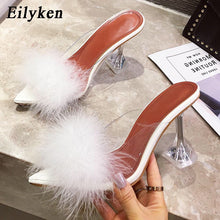 Clear Feather Heel Mules