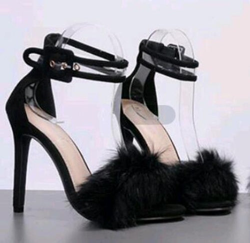 Fluffy Ankle-Strap Sandals