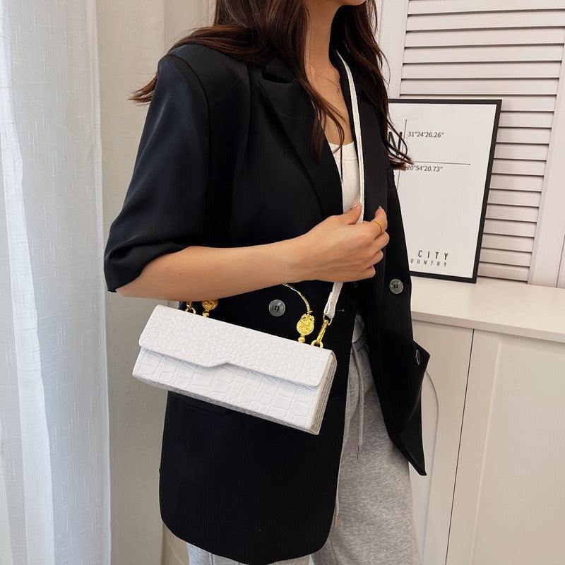 Croc-Embossed Top-Handle Bag