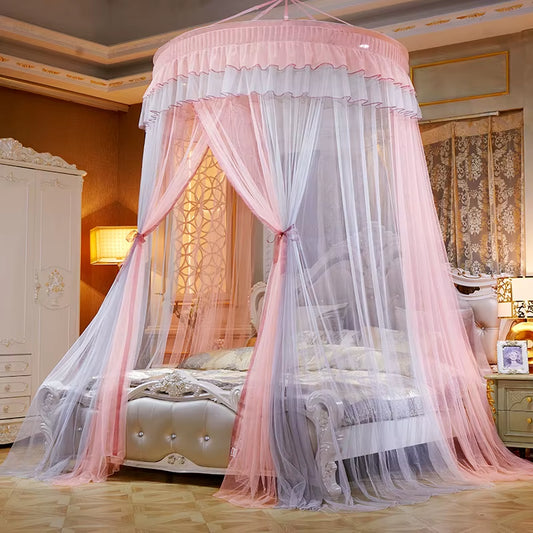 Bed Canopy Double Colors Hung Mosquito Net Princess Bed Tent Curtain Foldable Canopy on the Bed Elegant Fairy Lace Dossels D30