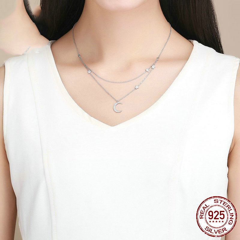 Starlight Moon Silver Necklace