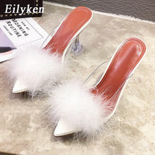 Clear Feather Heel Mules