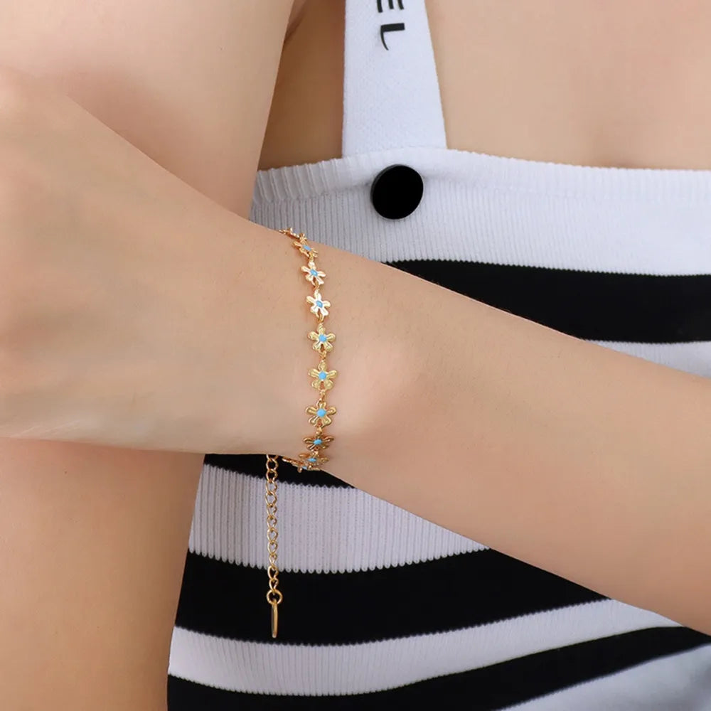 Blue Enamel Flower Bracelet