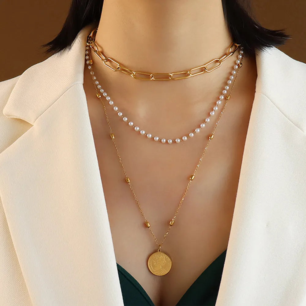 Faux Pearl Layered Necklace