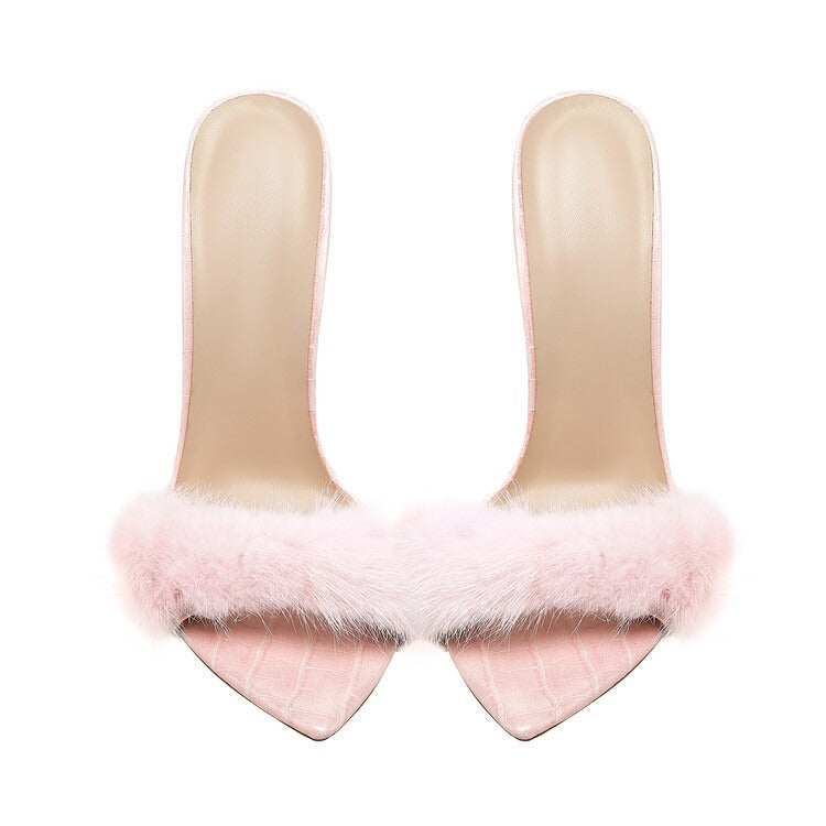 Fluffy Platform Heel Mules