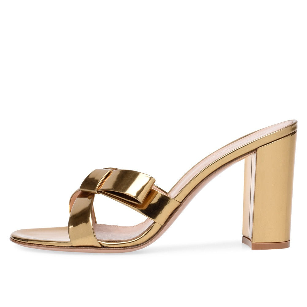 Gold Block-Heel Mules
