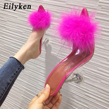 Clear Feather Heel Mules