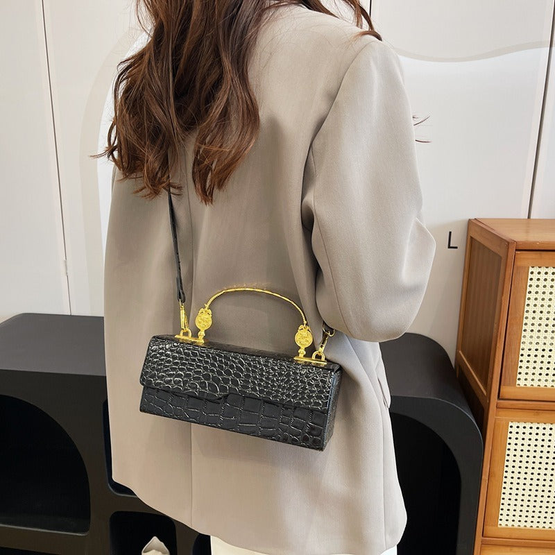 Croc-Embossed Top-Handle Bag