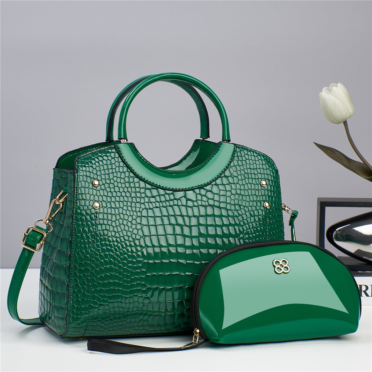 Snakeskin-Print Handbag Set