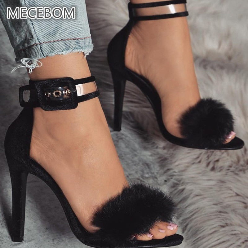 Fluffy Ankle-Strap Sandals