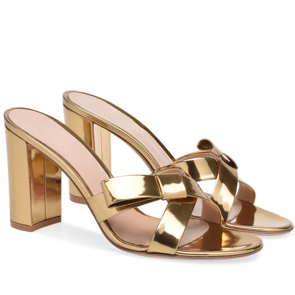 Gold Block-Heel Mules