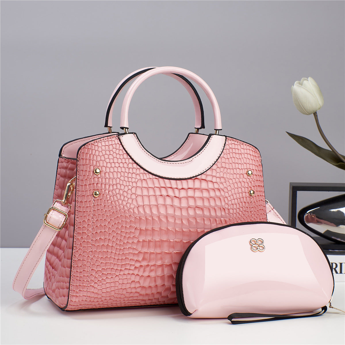 Snakeskin-Print Handbag Set