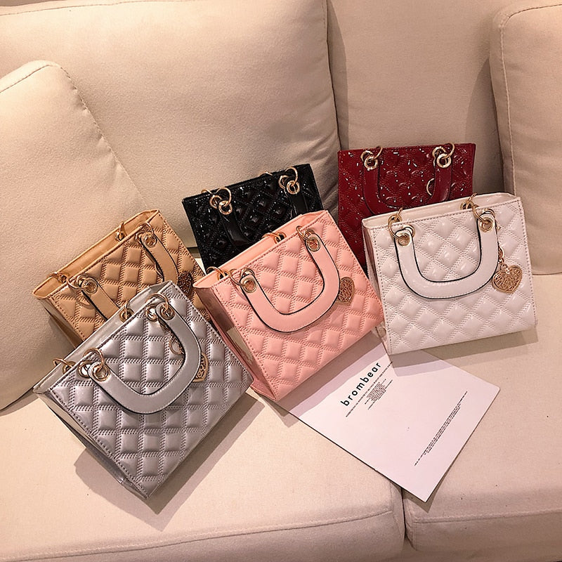 Glossy Quilted Chain Tote