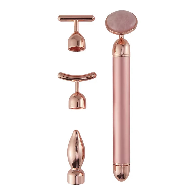 4 in 1 Vibrating Rose Quartz Roller Face Roller Eye Massager Jade Roller T/V Shaped Face Lifting Slimming Beauty Care Massager