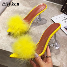 Clear Feather Heel Mules