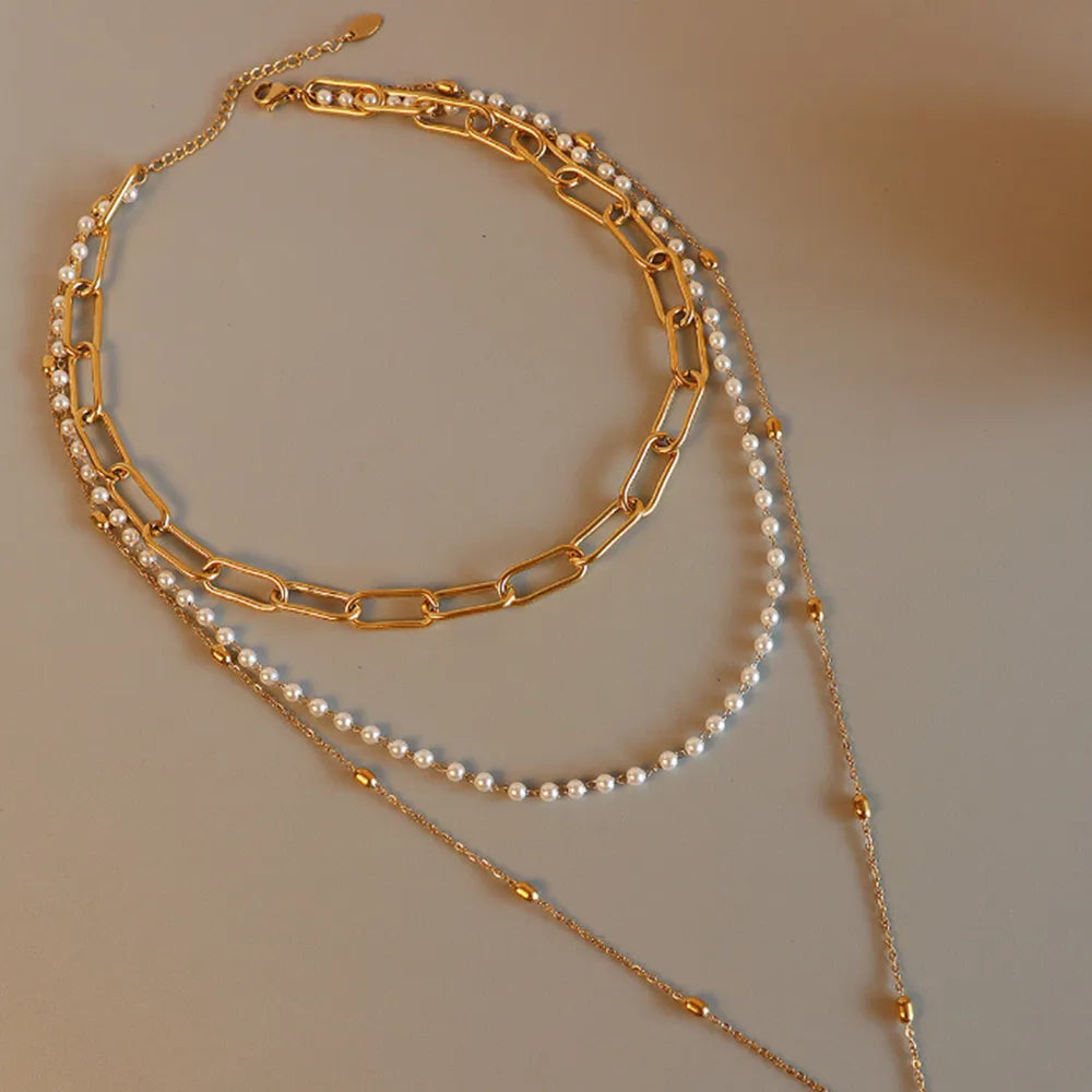 Faux Pearl Layered Necklace