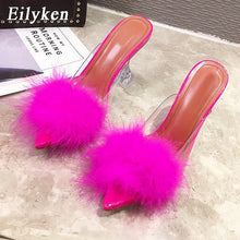 Clear Feather Heel Mules