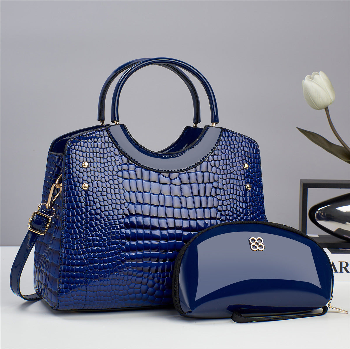 Snakeskin-Print Handbag Set