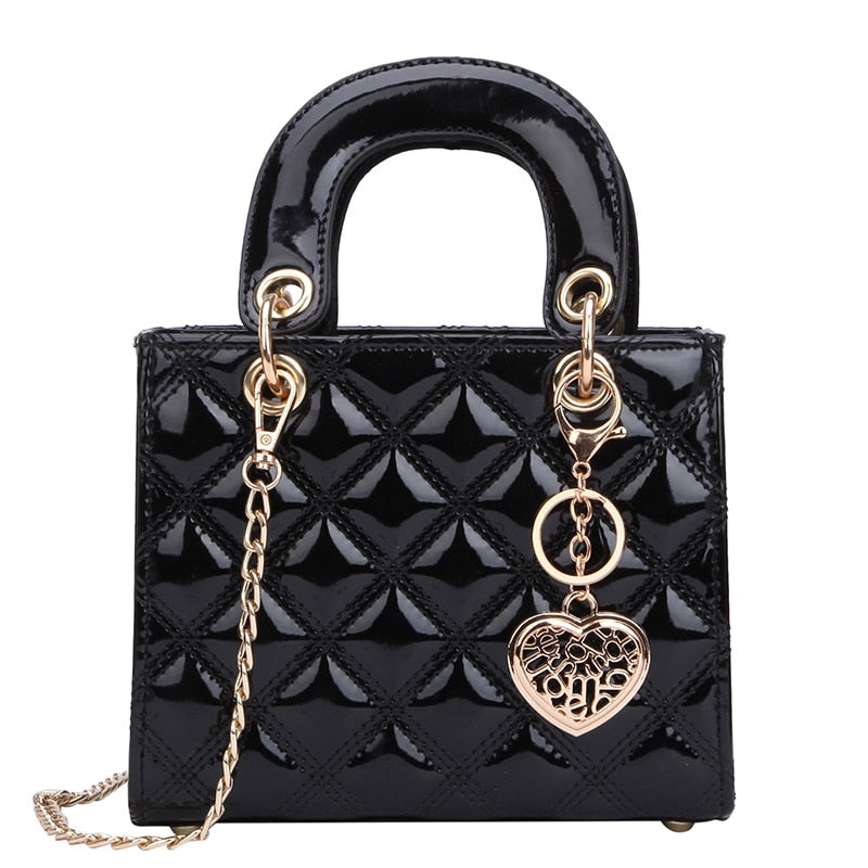 Glossy Quilted Chain Tote