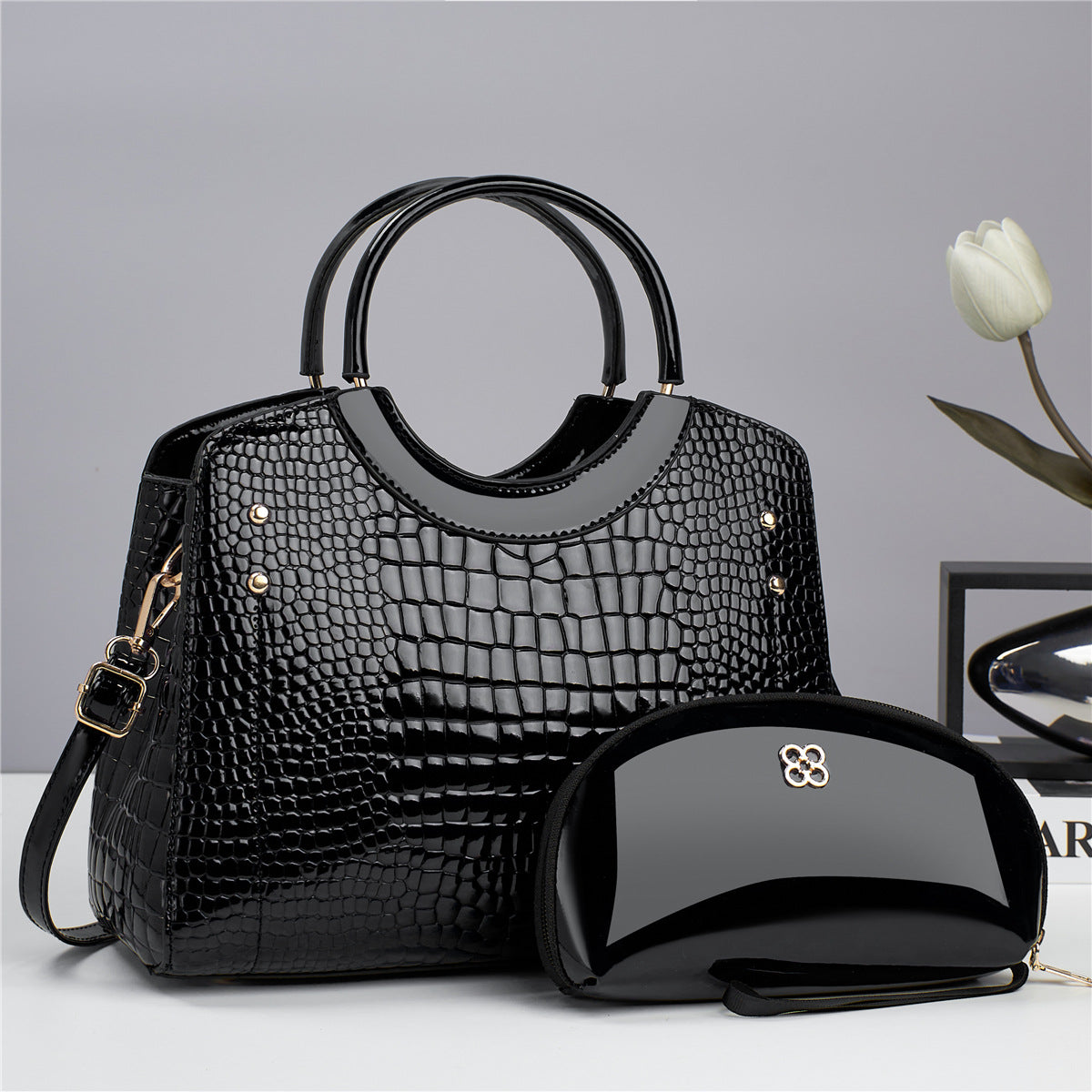Snakeskin-Print Handbag Set