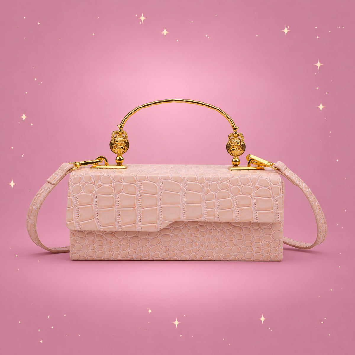 Croc-Embossed Top-Handle Bag