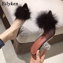 Clear Feather Heel Mules