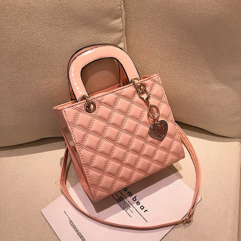 Glossy Quilted Chain Tote
