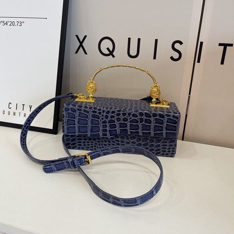Croc-Embossed Top-Handle Bag
