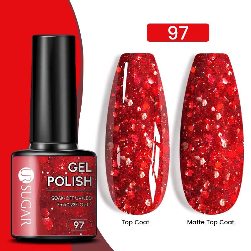 7Ml Champagne Gold Sequins Gel Nail Polish Bright Sparkling Glitter French Semi Permanent Nail Painting UV Gel