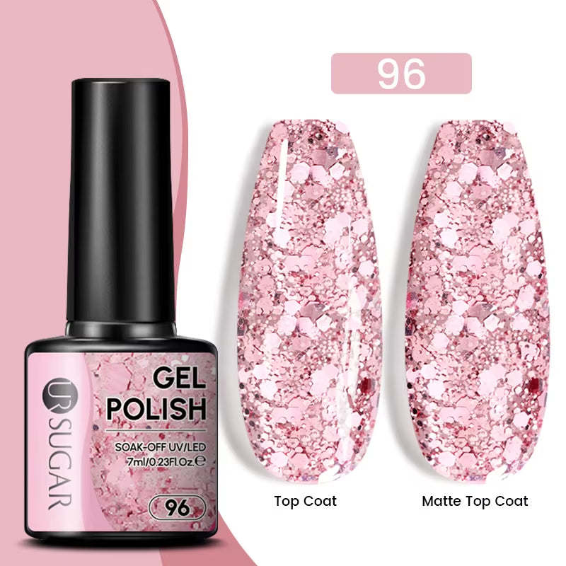 7Ml Champagne Gold Sequins Gel Nail Polish Bright Sparkling Glitter French Semi Permanent Nail Painting UV Gel
