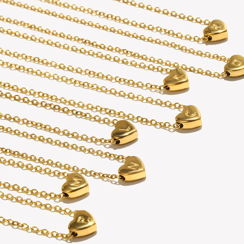 Minimalist Small Love Initial Necklace Jewelry Stainless Steel 18K Gold Plated Mini Heart Letter Pendant Necklace